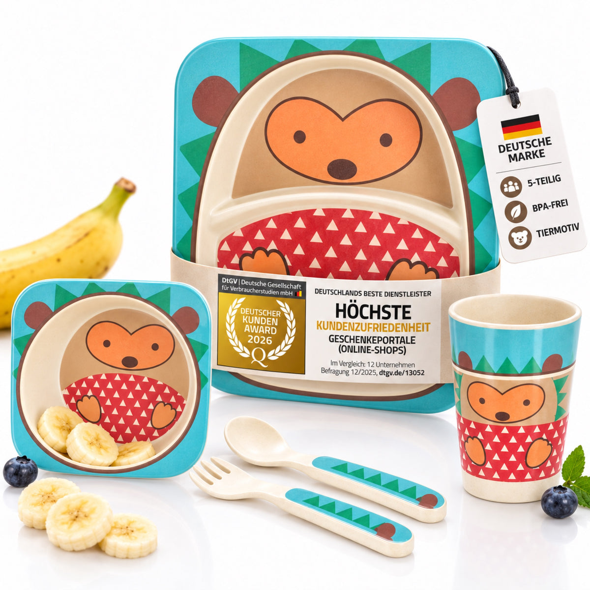 Rutschfestes 5-teiliges Kindergeschirr-Set - BPA-frei & Nachhaltig #Variante_Igel