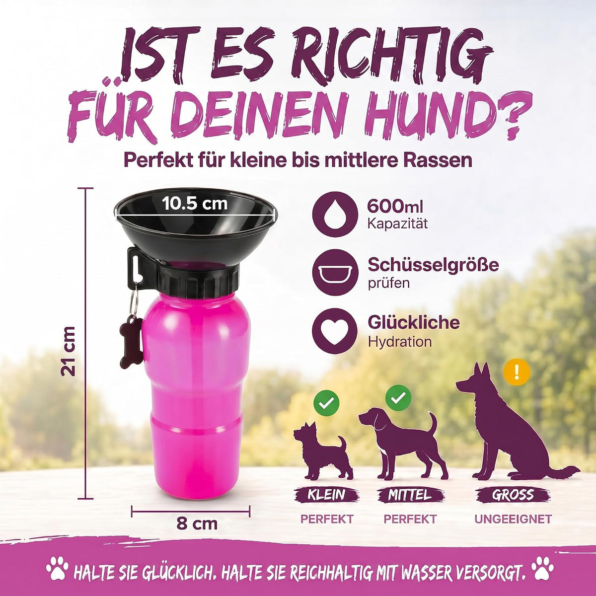Hunde-Trinkflasche 600ml mit Napf – Auslaufsicher für Unterwegs #Farbe_Rot
