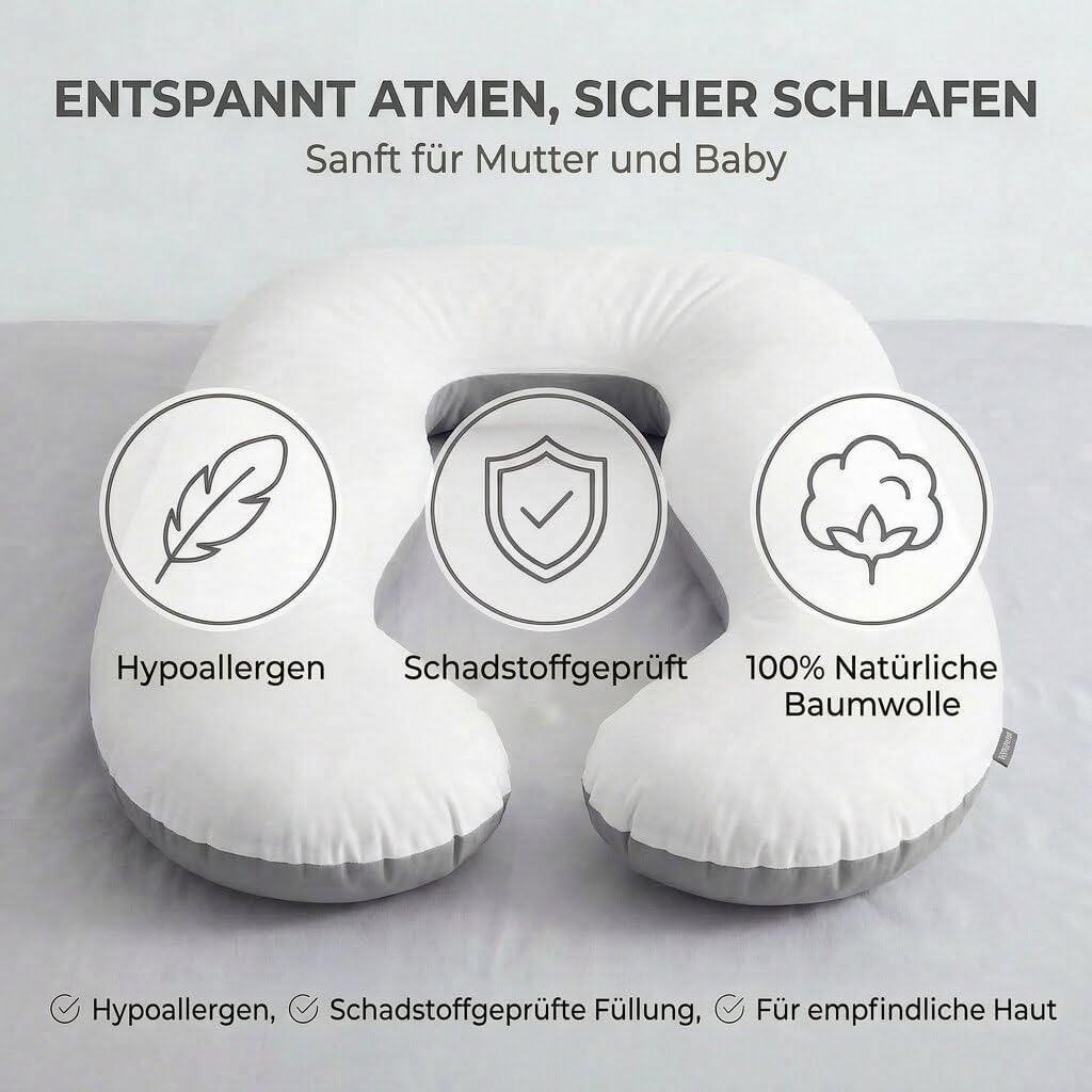 Schwangerschaftskissen & Seitenschläferkissen U-Form Stillkissen #Farbe_Grau-Weiß