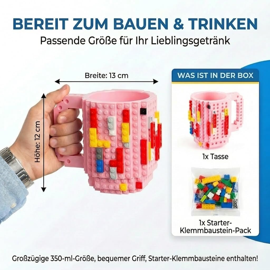 Brick Mug - Bausteine-Kaffeetasse 350ml - Kompatibler DIY Becher #Farbe_Pink