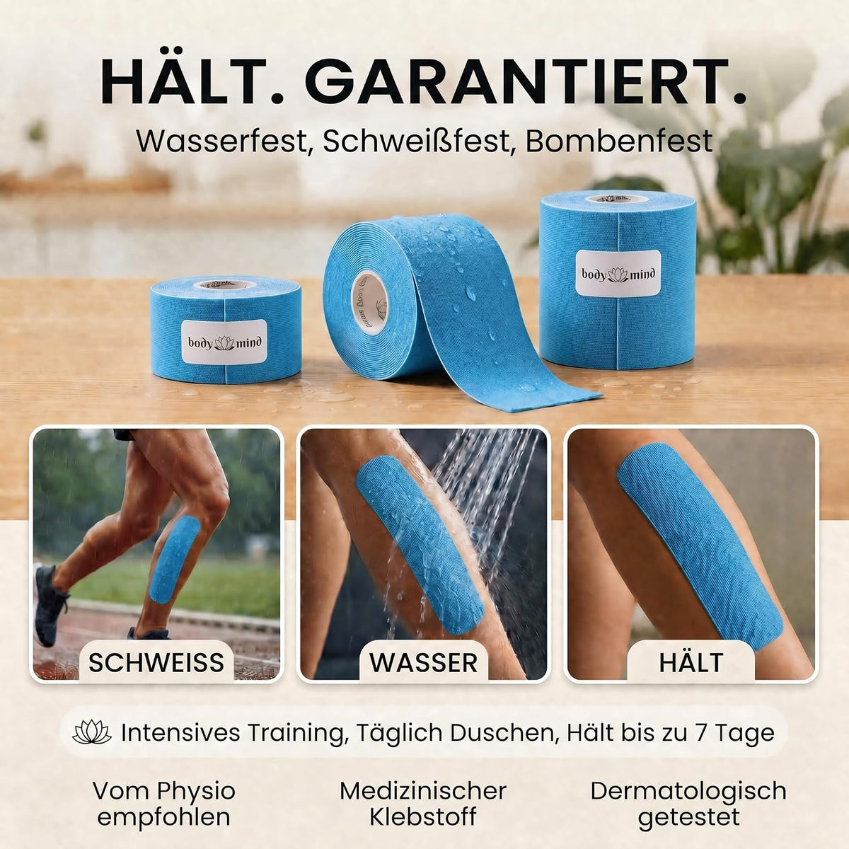 Kinesiologie-Tape 2,5cm - Elastisches Sporttape für Physiotherapie
