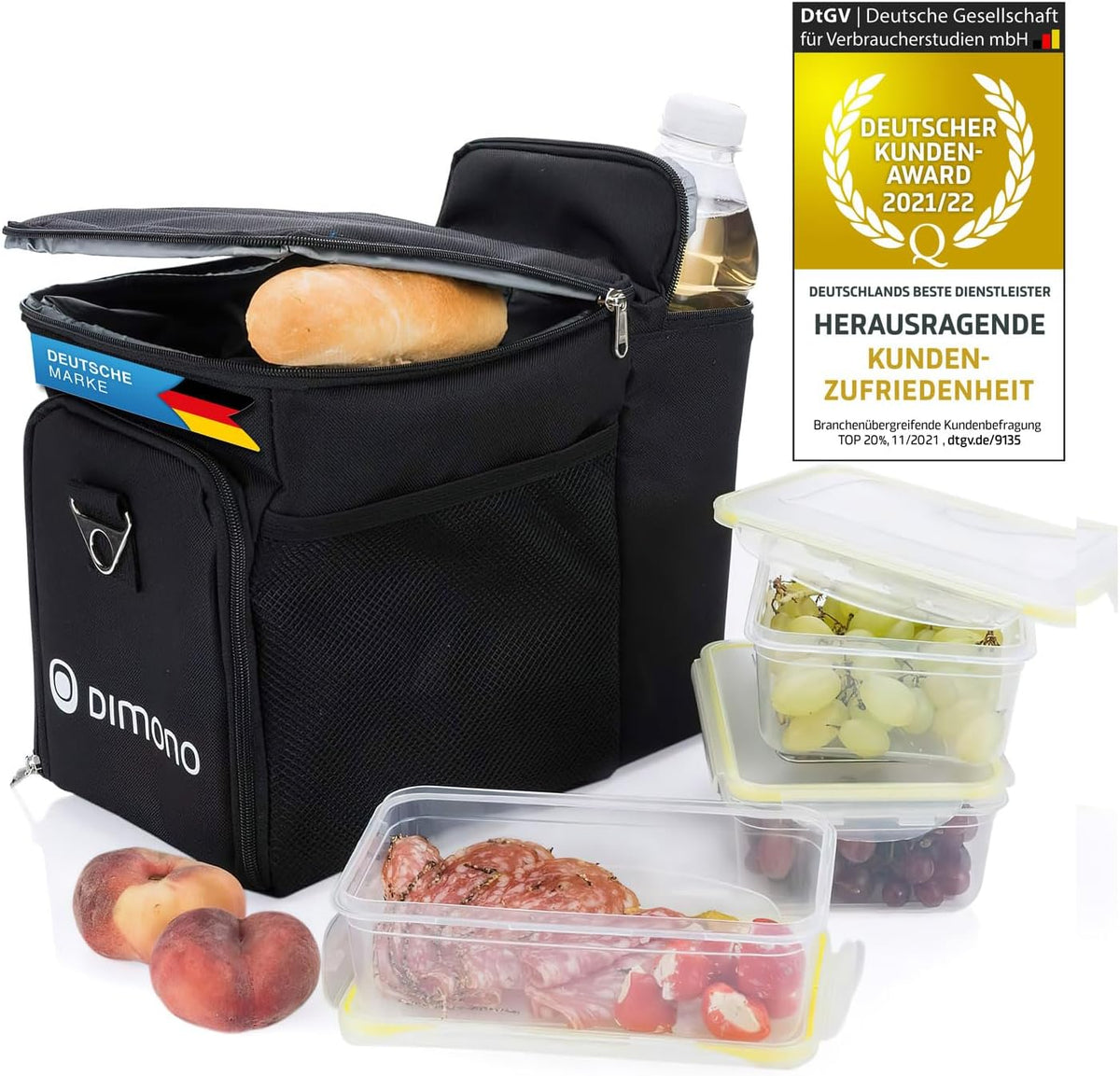 Dimono Kühltasche 15L Set inkl. 3 Frischhaltedosen #Farbe_Schwarz