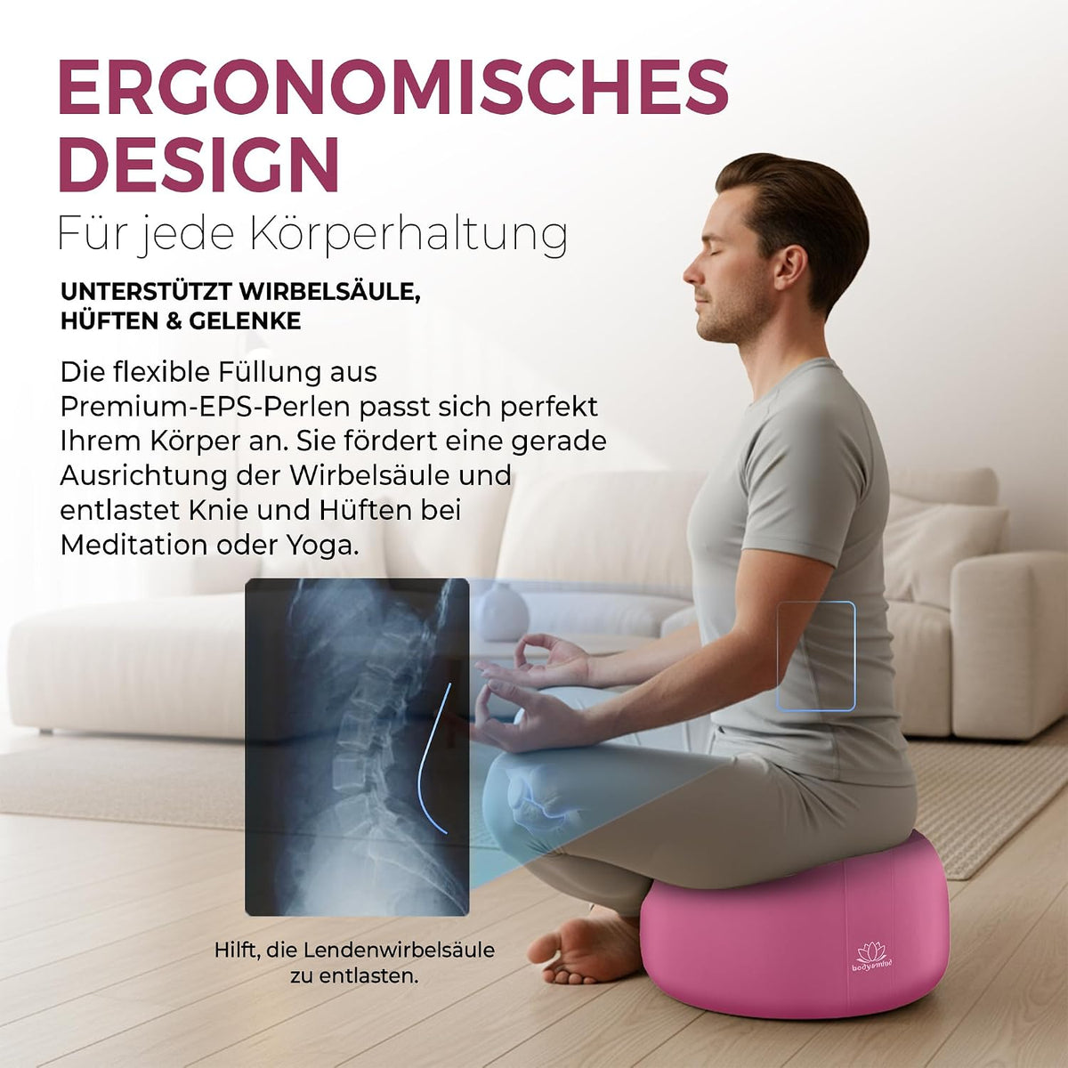Yoga Meditationskissen - Ergonomisches Bodenkissen zur Entspannung #Farbe_Rosa