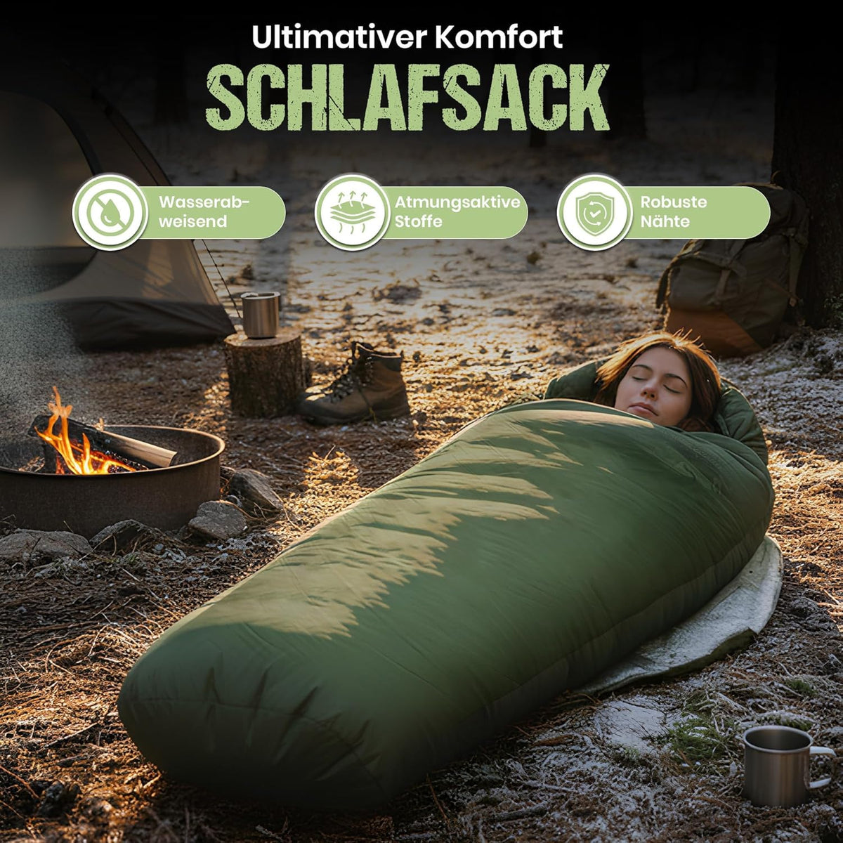 Mumienschlafsack bis -13°C - Kompakter Outdoor-Schlafsack für Camping