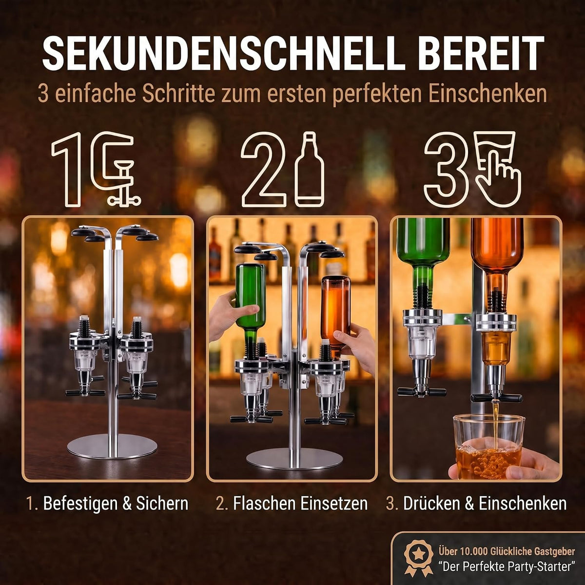 4-fach Wand-Spirituosenspender - Hochwertiger Bar-Butler & Portionierer #Variante_4-fach