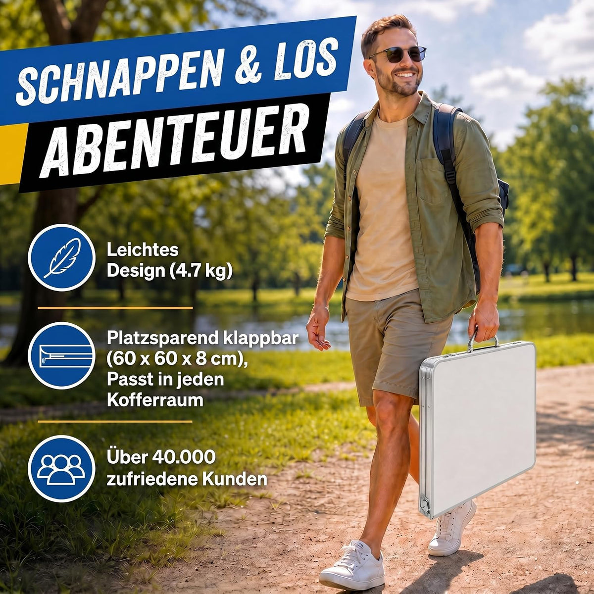 Klapptisch 120x60cm - Höhenverstellbarer Campingtisch Faltbar #Farbe_Weiß