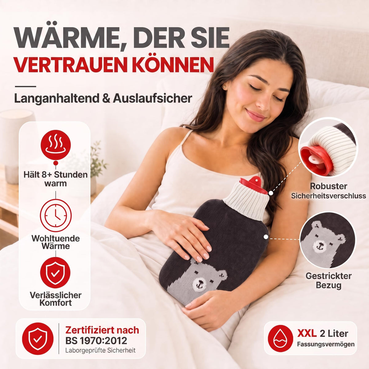 Snoozy 2L Wärmflasche mit flauschigem Hund-Bezug - Kuschelig & Warm – PT01
