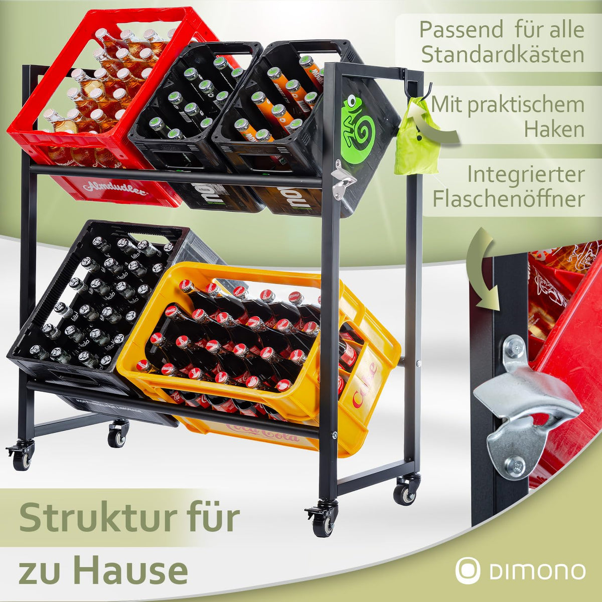 Rollbares Getränkekistenregal aus Metall – PT03 #Variante_4 Kästen