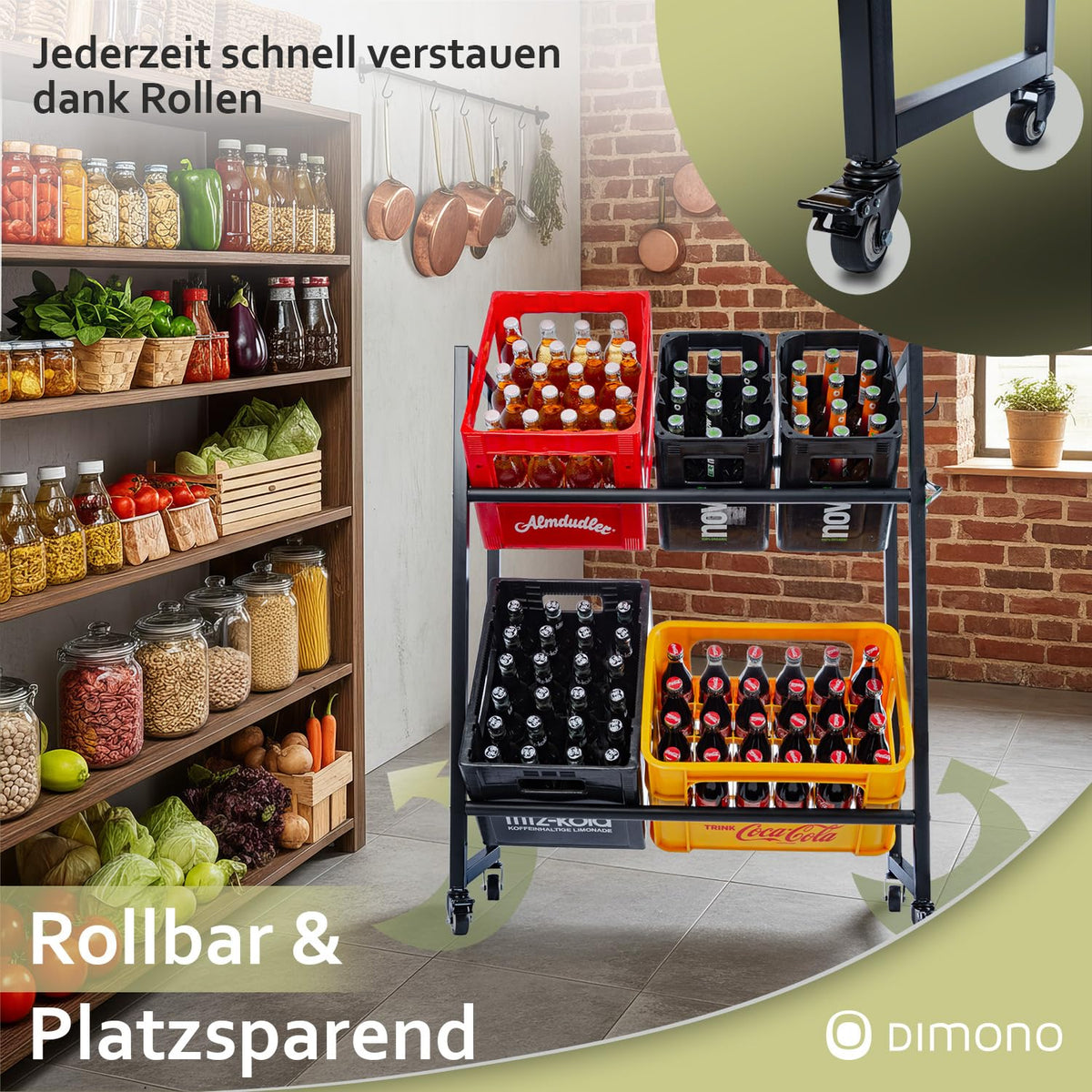 Rollbares Getränkekistenregal aus Metall – PT06 #Variante_4 Kästen