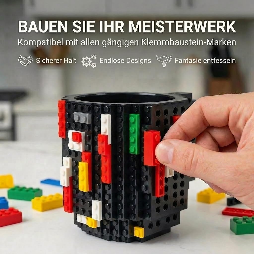 Brick Mug - Bausteine-Kaffeetasse 350ml - Kompatibler DIY Becher #Farbe_Schwarz