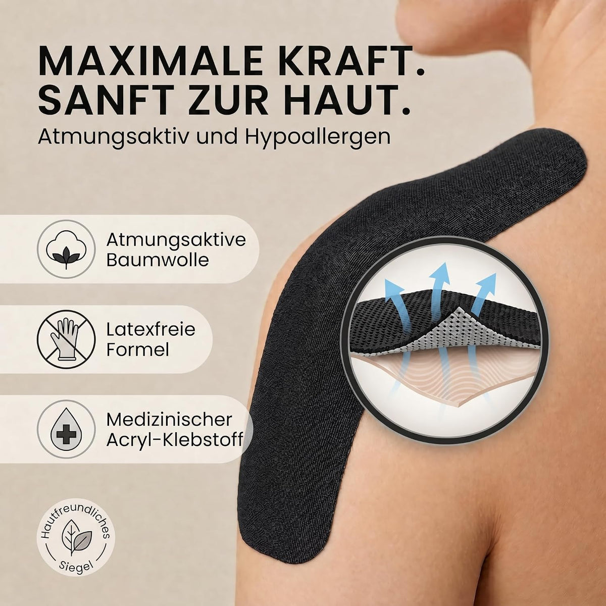 Kinesiologie Tape 10cm x 5m – Extra breites Sporttape Physio