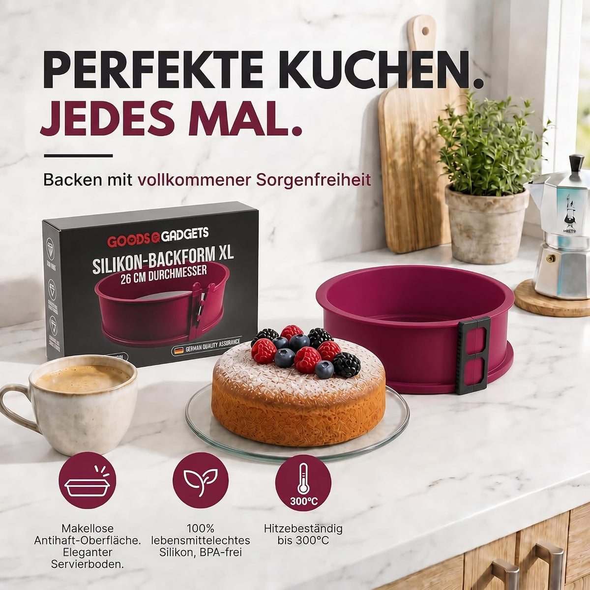 Silikon-Springform 23cm mit Glasboden – Auslaufsicher & Antihaft #Farbe_Violett