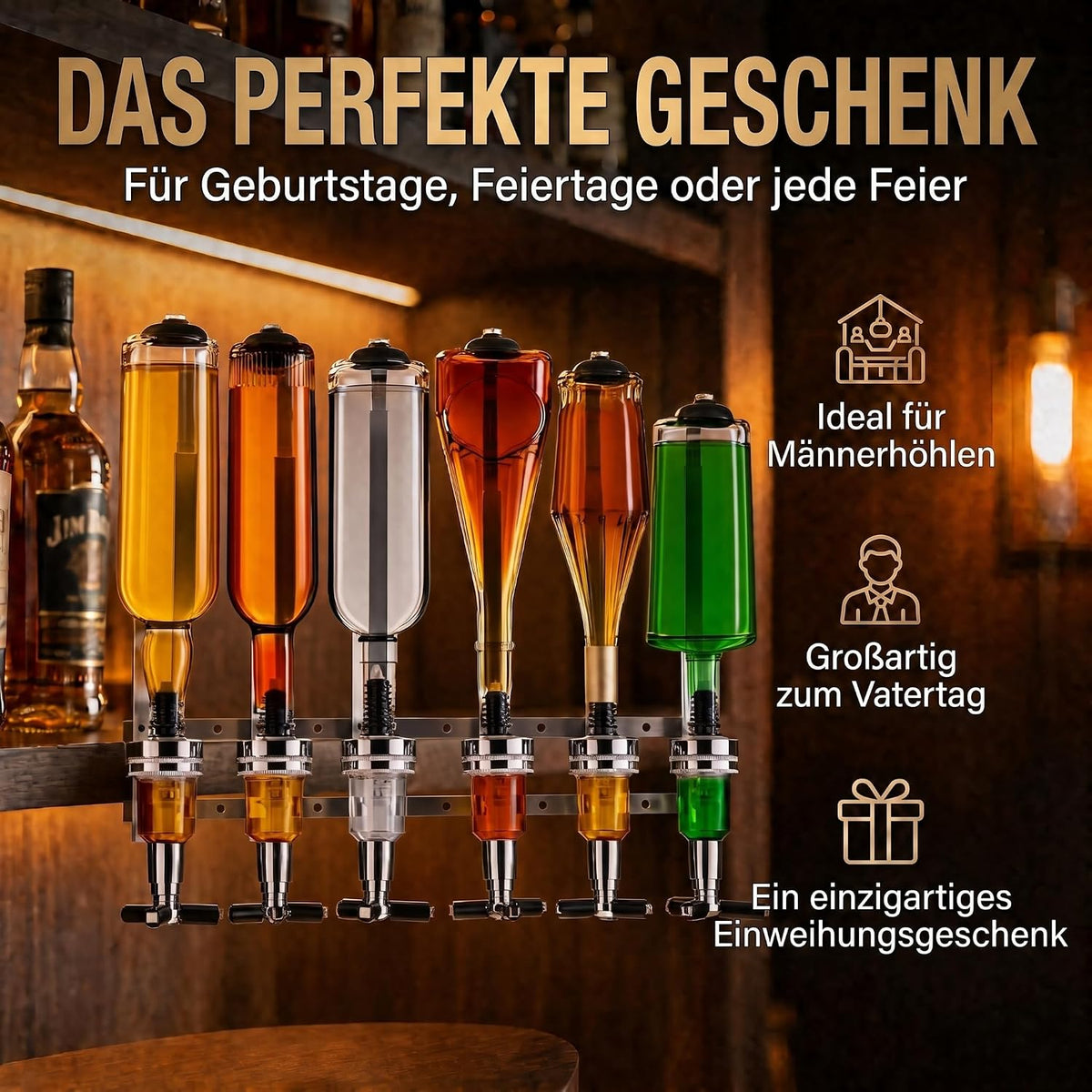 4-fach Wand-Spirituosenspender - Hochwertiger Bar-Butler & Portionierer #Variante_6-fach Wandmontage