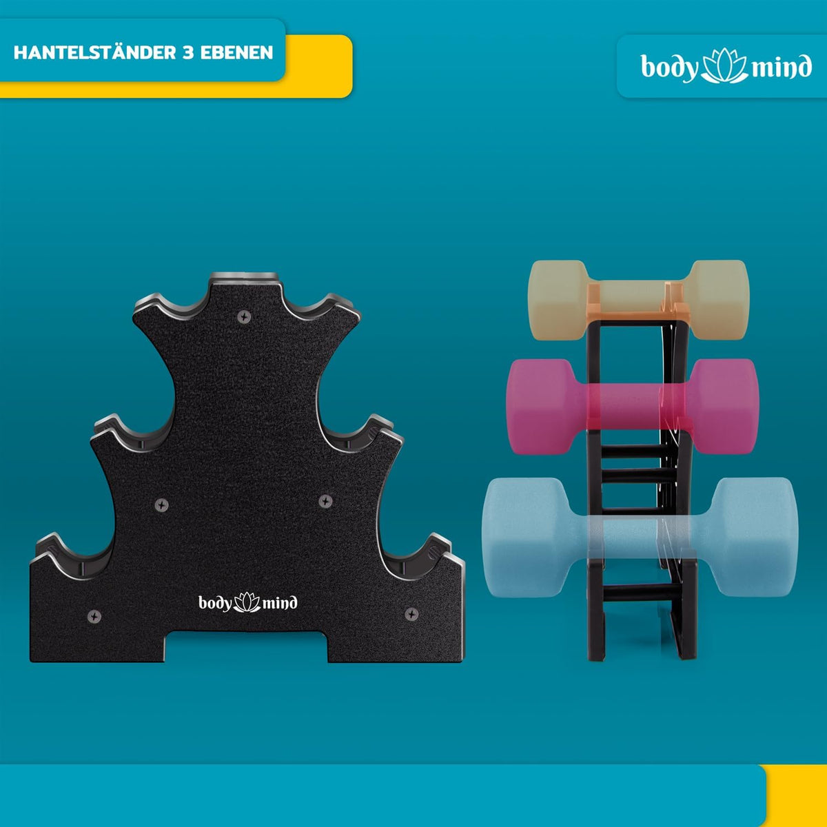 Neopren-Kurzhantel-Set mit Ständer – Platzsparendes Home-Gym #Variante_3 Ebenen - 6 Hanteln