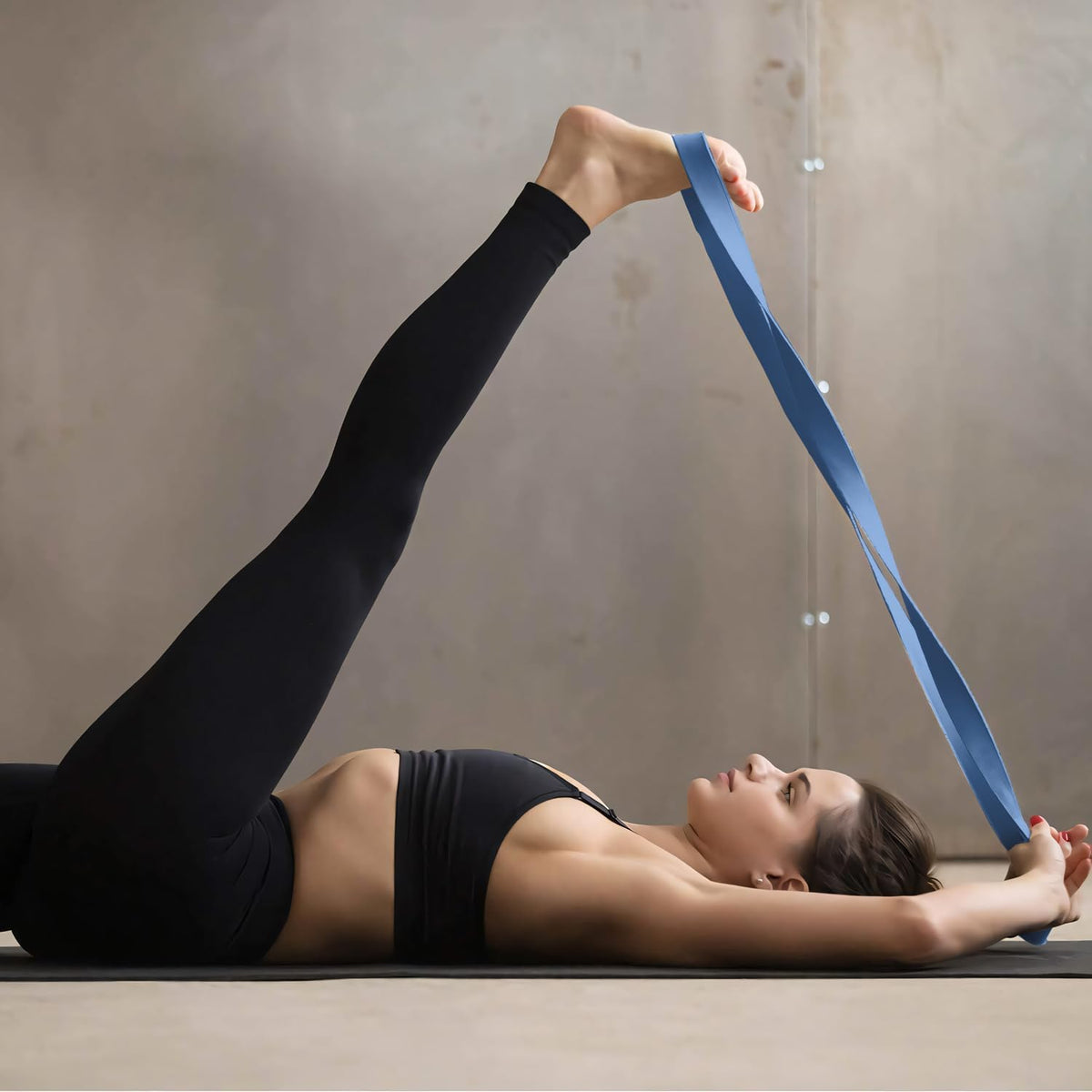 Yoga Gurt 250 cm mit Metall-D-Ring - Rutschfest & Langlebig #Farbe_Blau-Grau