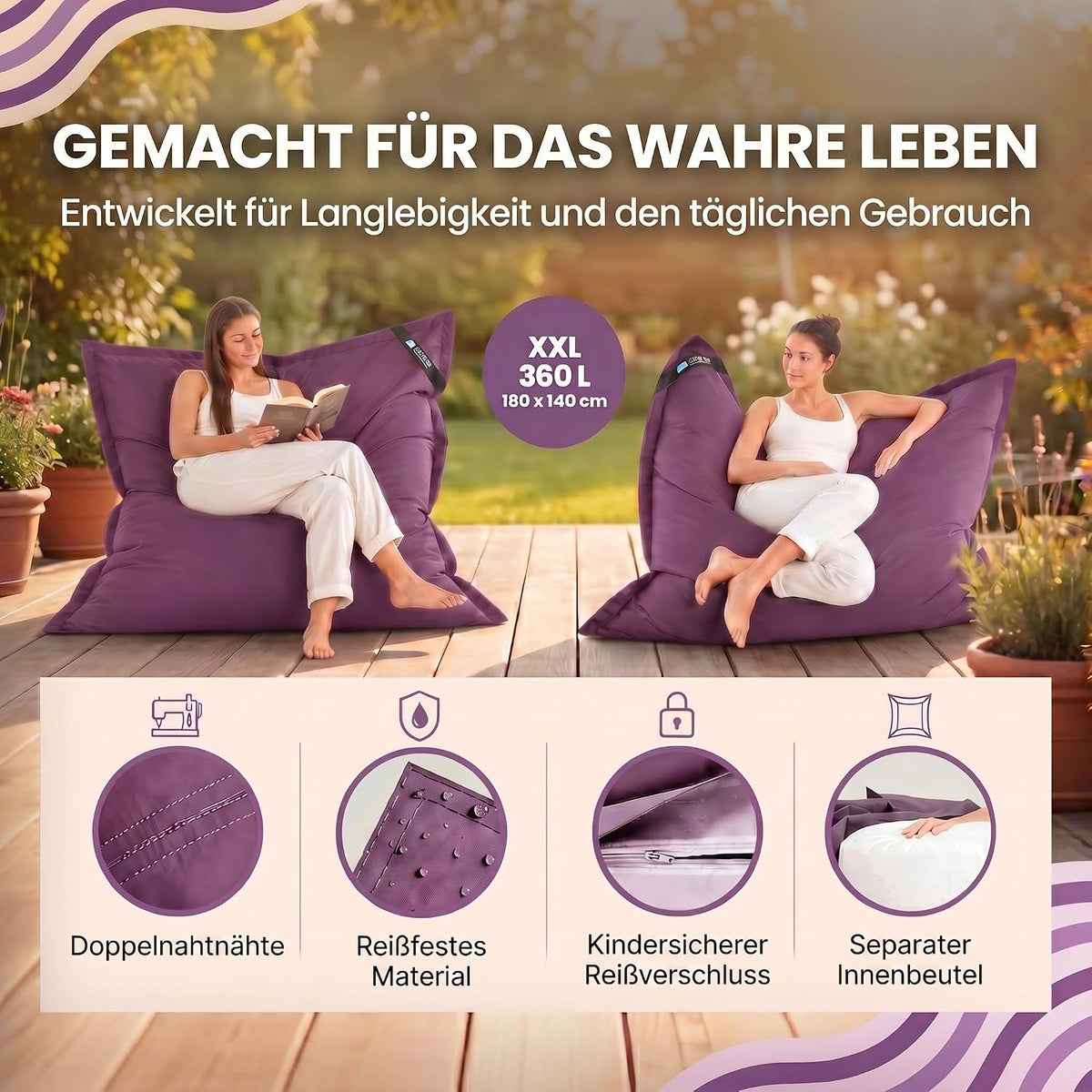 LazyBag XXL – archivierte doppelte Aufnahme (Violett) #Farbe_Archiv