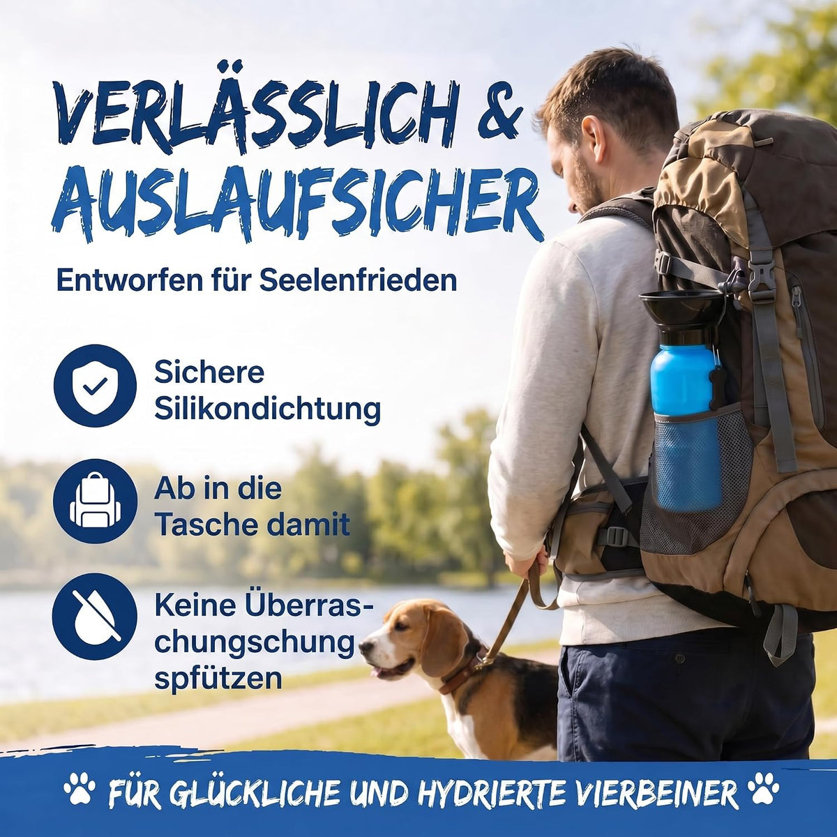 Hunde-Trinkflasche 600ml mit Napf – Auslaufsicher für Unterwegs #Farbe_Blau