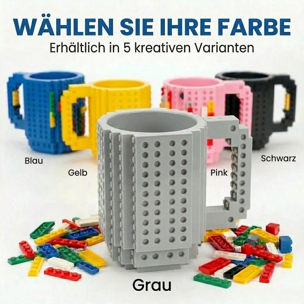 Brick Mug - Bausteine-Kaffeetasse 350ml - Kompatibler DIY Becher #Farbe_Grau