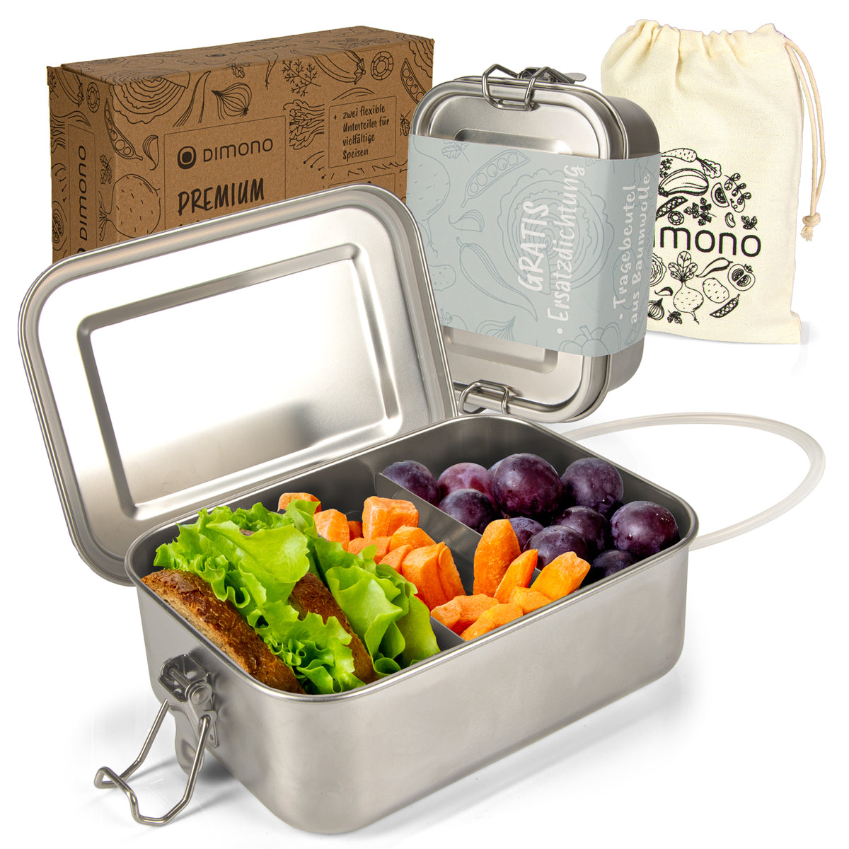 Edelstahl Lunchbox mit Baumwollbeutel – Auslaufsichere Bento-Box