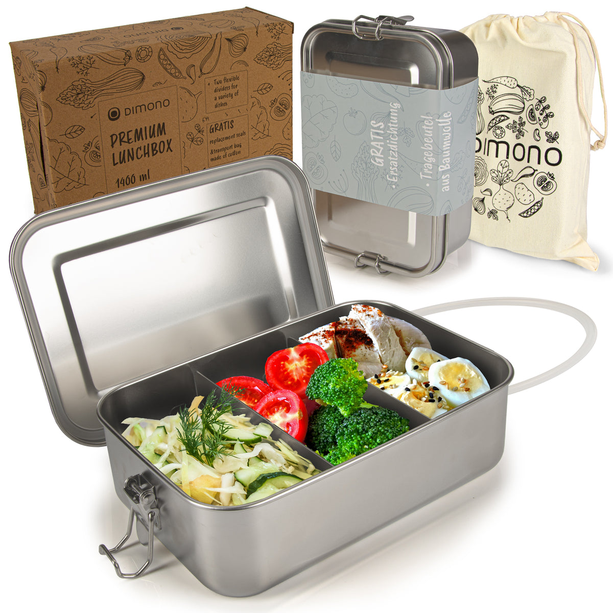 Edelstahl Lunchbox mit Baumwollbeutel – Auslaufsichere Bento-Box