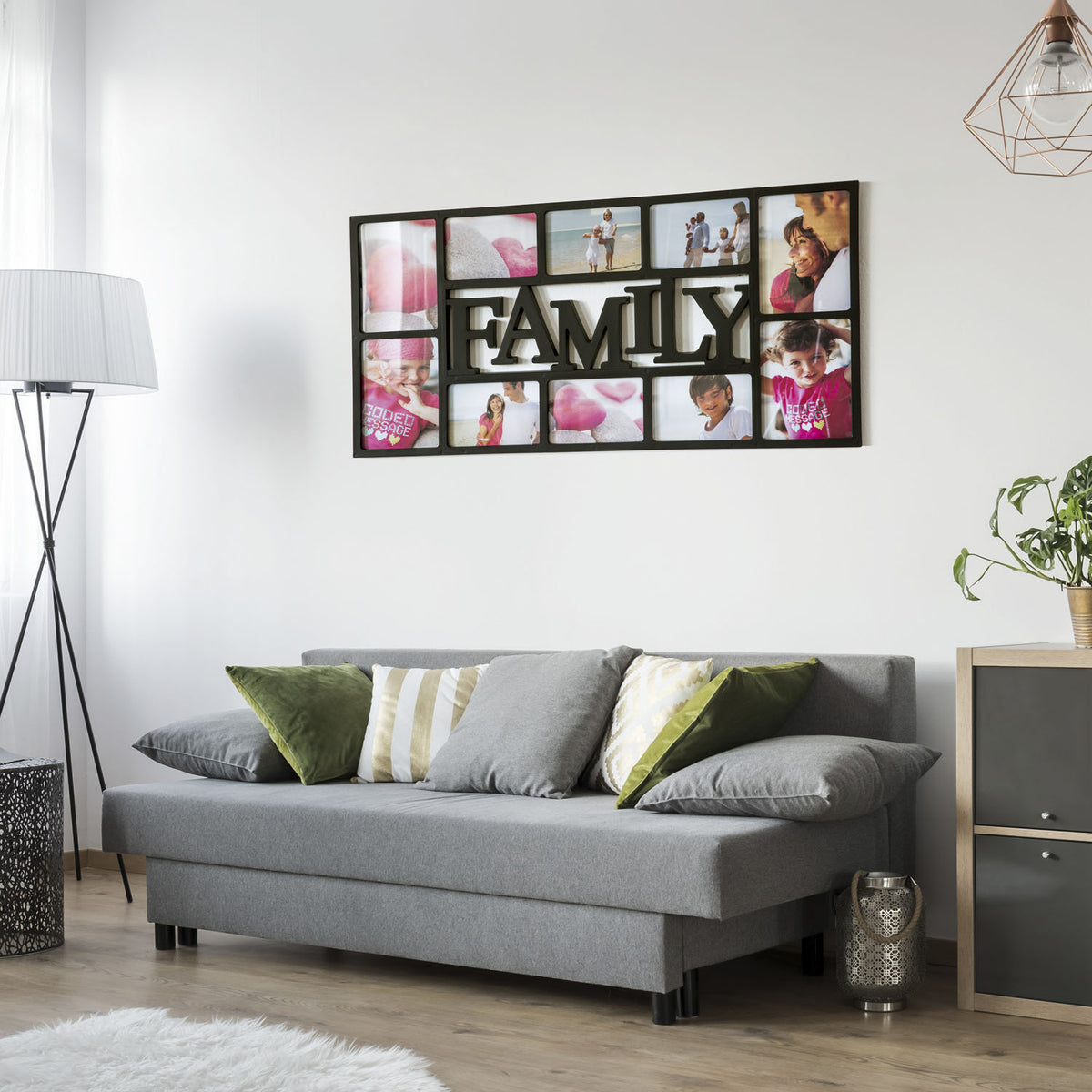 Bilderrahmen Family für 10 Fotos, schwarze Wohnraumansicht #Farbe_Schwarz