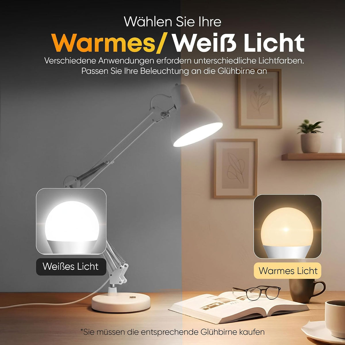 Retro Schreibtischlampe - Vintage Arbeitslampe mit Gelenk-Arm & LED #Farbe_Weiß