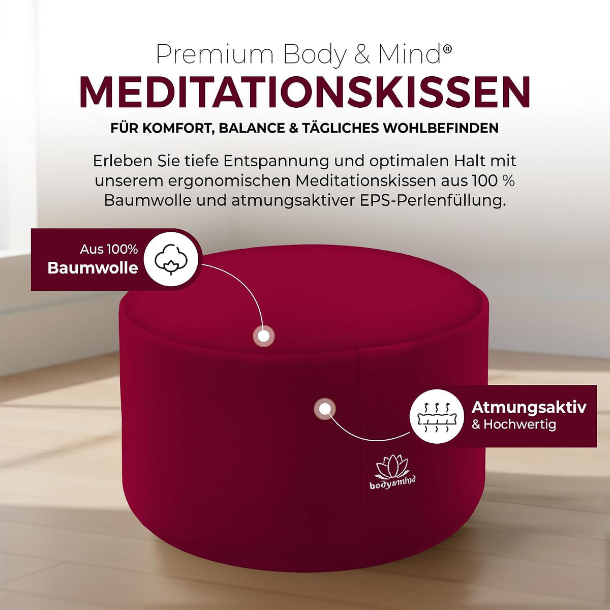 Yoga Meditationskissen - Ergonomisches Bodenkissen zur Entspannung #Farbe_Rot