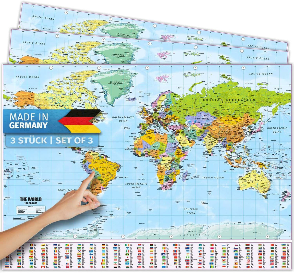 Weltkarte XXL Poster 140x100 cm – Detaillierte Landkarte mit Flaggen #Anzahl_3