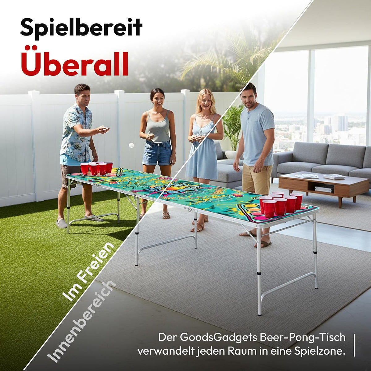Klappbarer Beer Pong Tisch - Höhenverstellbar & Wasserabweisend #Farbe_Graffiti
