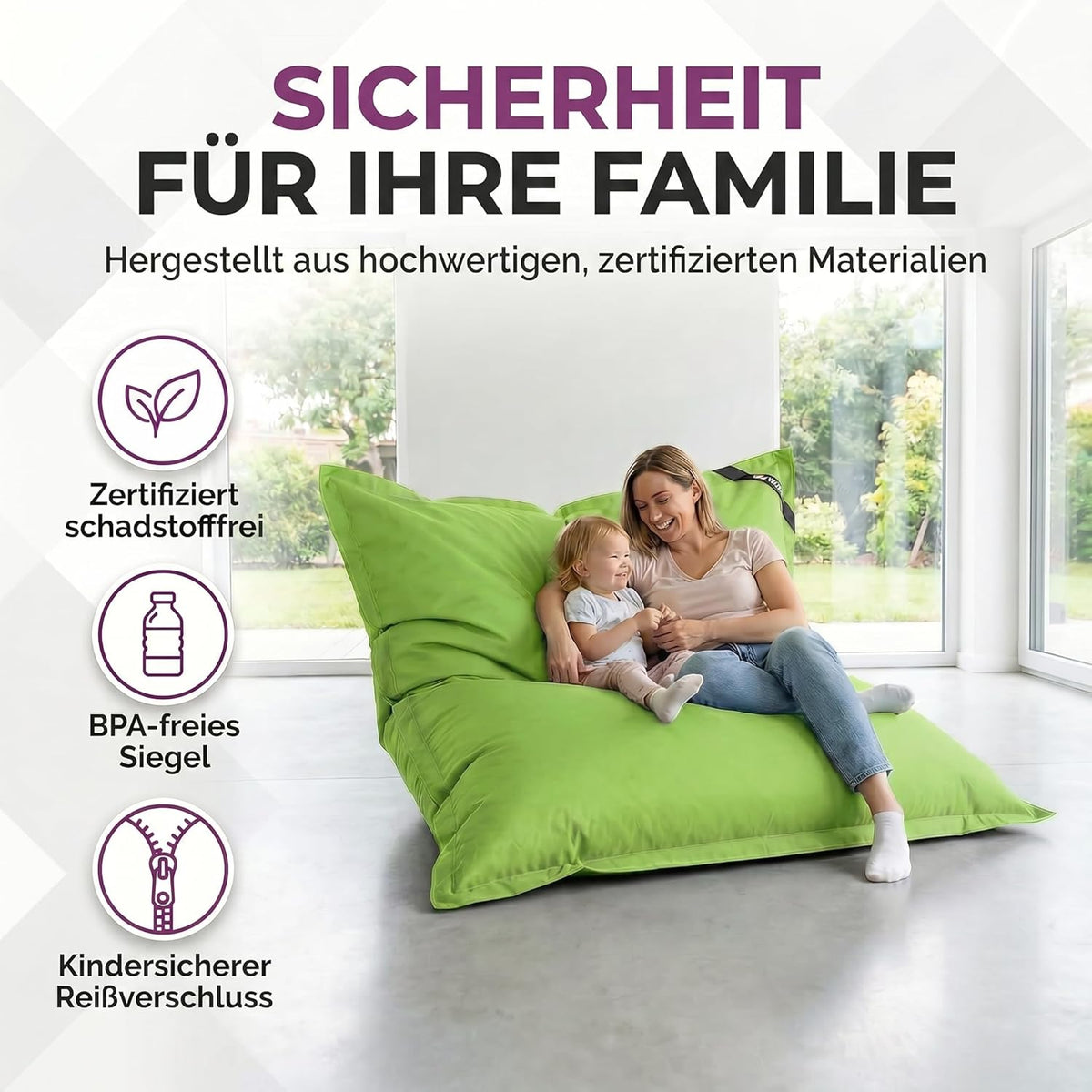 LazyBag Outdoor Sitzsack Junior – Wasserfestes Sitzkissen für Kinder #Farbe_Grün