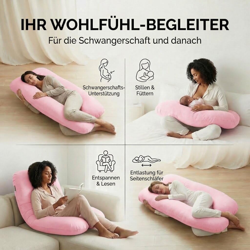 Schwangerschaftskissen & Seitenschläferkissen U-Form Stillkissen #Farbe_Pink