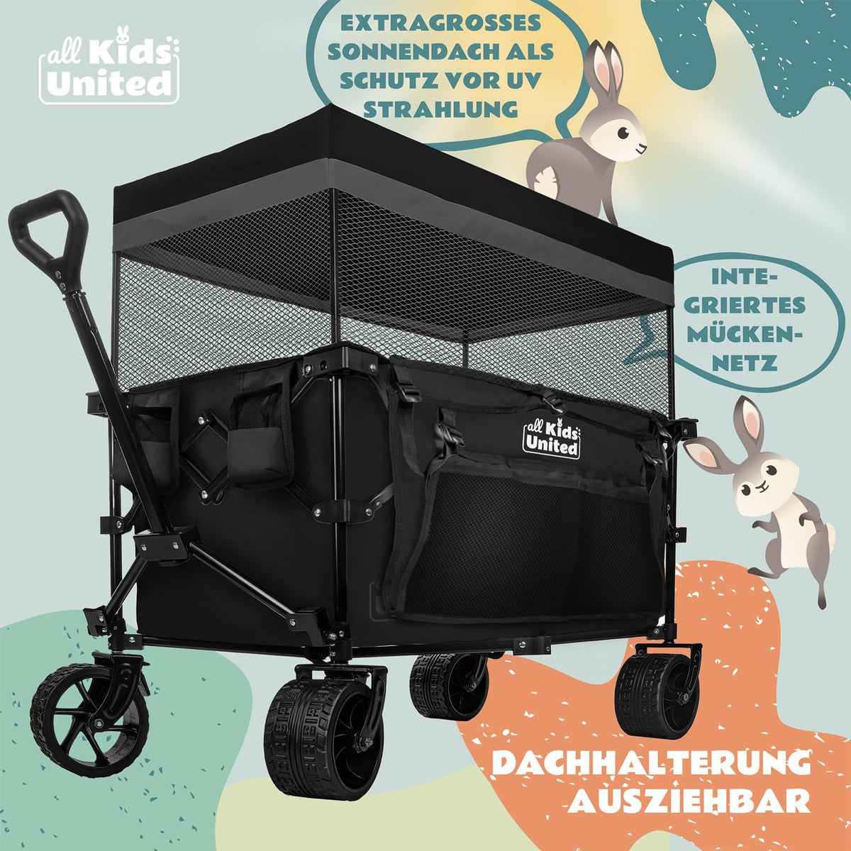 Faltbarer Bollerwagen - Strand-Buggy mit XXL Rädern & Bremse #Farbe_Schwarz