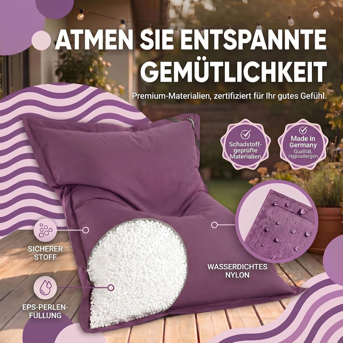 LazyBag XXL Outdoor-Nylon-Sitzsack Violett – Produktbild 28 #Farbe_Violett