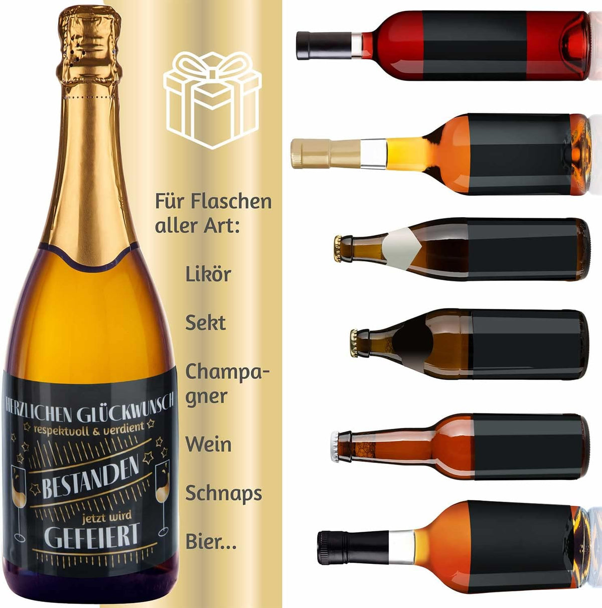 3x Flaschenetikett Verdient Bestanden – Geschenk für Prüfungen #Thema_Sternchen