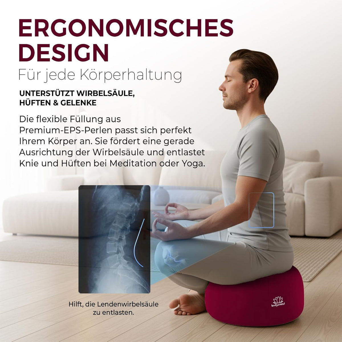 Yoga Meditationskissen - Ergonomisches Bodenkissen zur Entspannung #Farbe_Rot