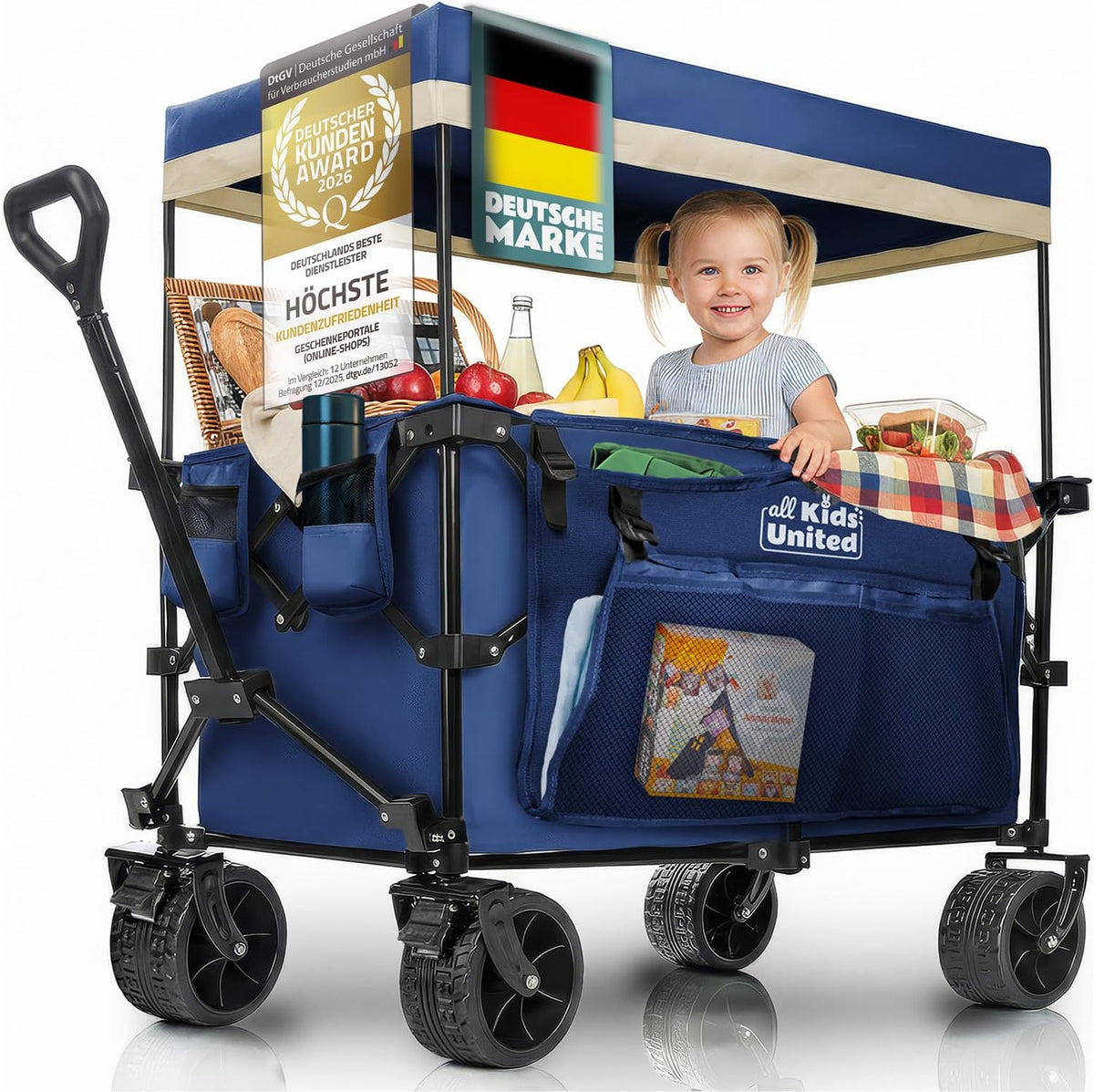 Faltbarer Bollerwagen - Strand-Buggy mit XXL Rädern & Bremse #Farbe_Blau