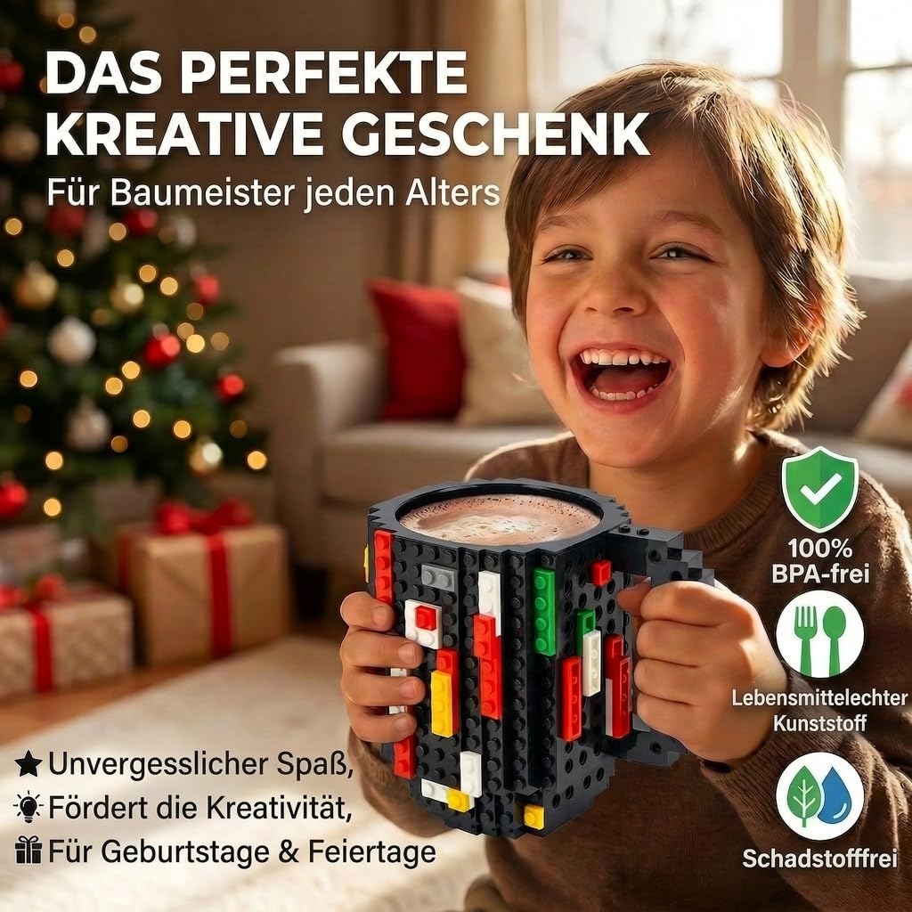 Brick Mug - Bausteine-Kaffeetasse 350ml - Kompatibler DIY Becher #Farbe_Schwarz