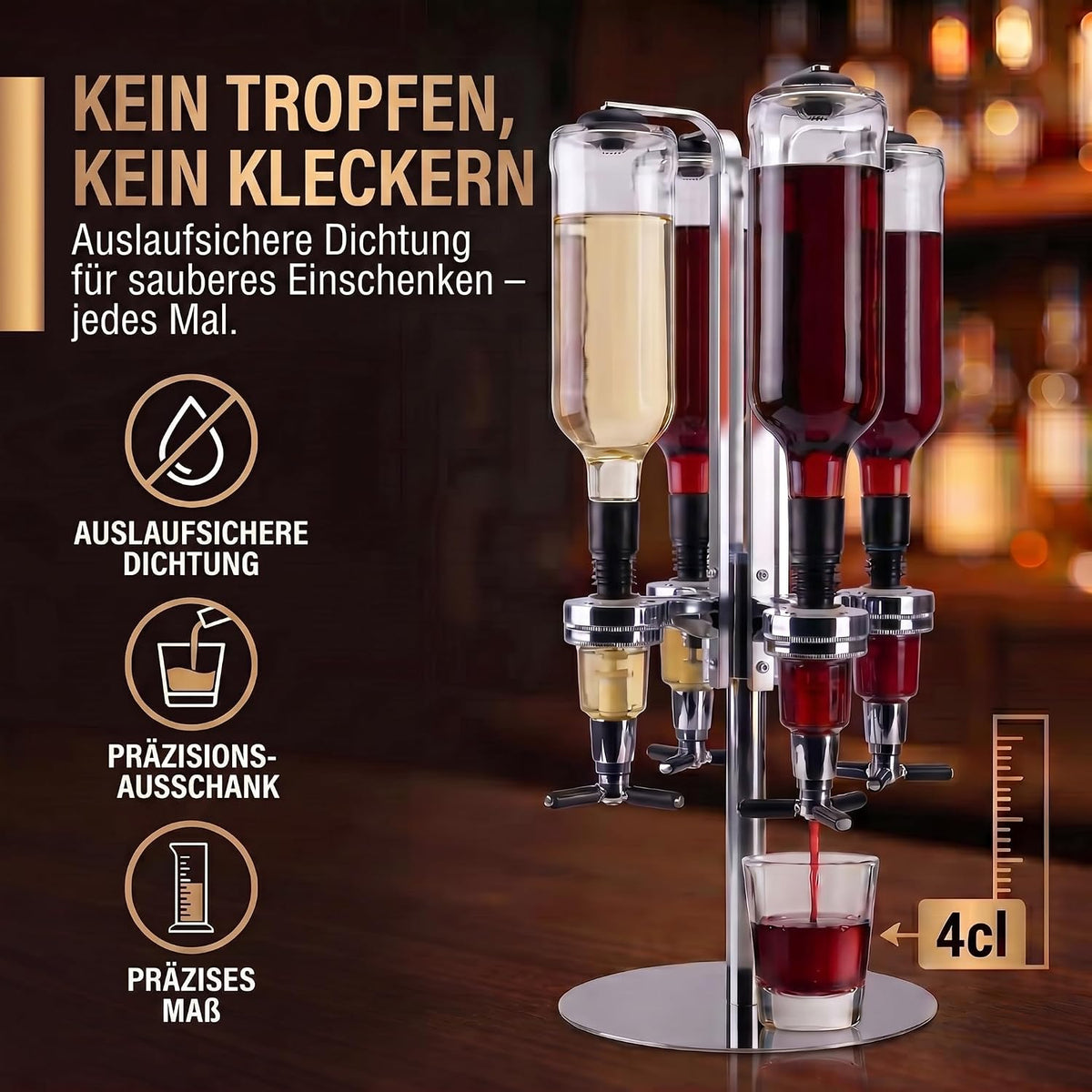 4-fach Wand-Spirituosenspender - Hochwertiger Bar-Butler & Portionierer #Variante_4-fach