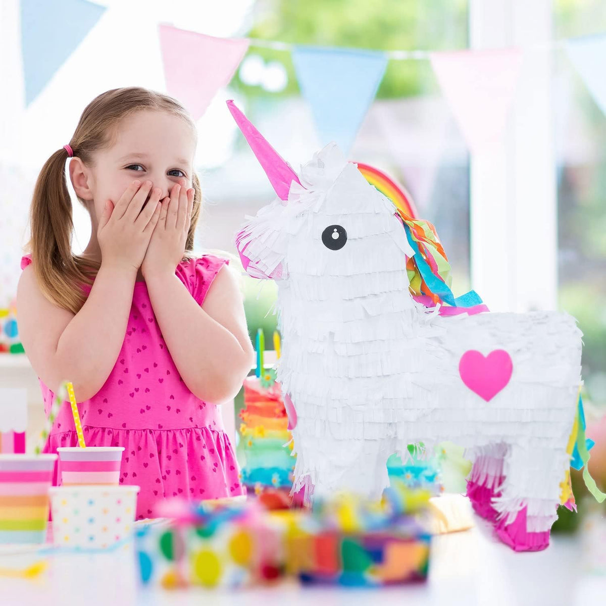 Piñata Set für Kindergeburtstag mit Stab & Augenmaske – Bunter Spaß
