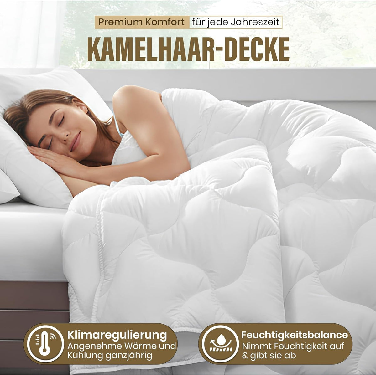 Kamelhaar-Decke Bettdecke 4-Jahreszeiten 135x200cm - Atmungsaktiv