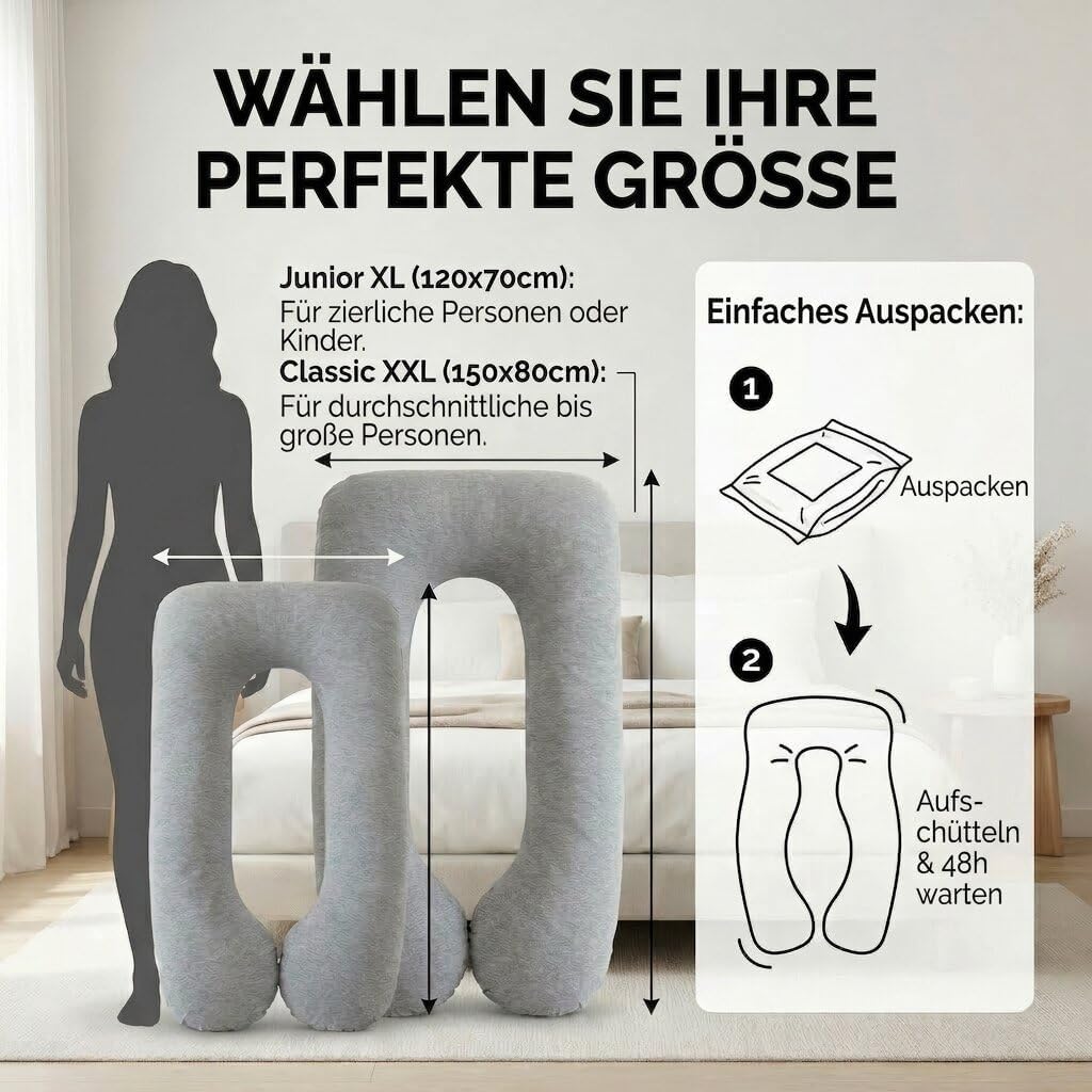 Schwangerschaftskissen & Seitenschläferkissen U-Form Stillkissen #Farbe_Grau