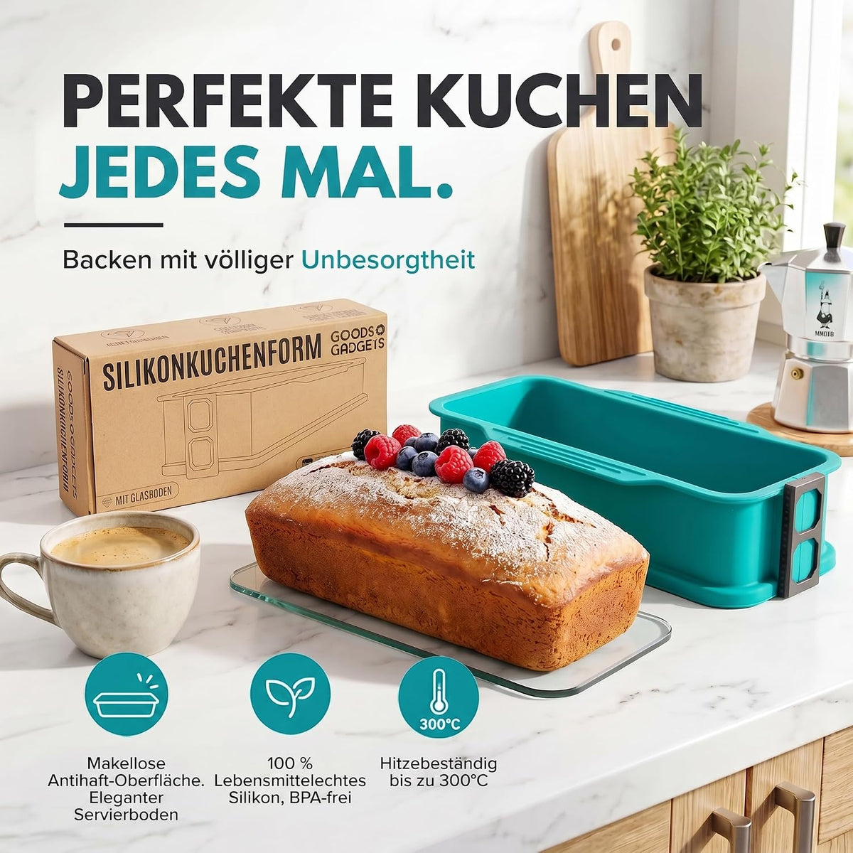 Silikon-Springform 23cm mit Glasboden – Auslaufsicher & Antihaft #Farbe_Kastenform