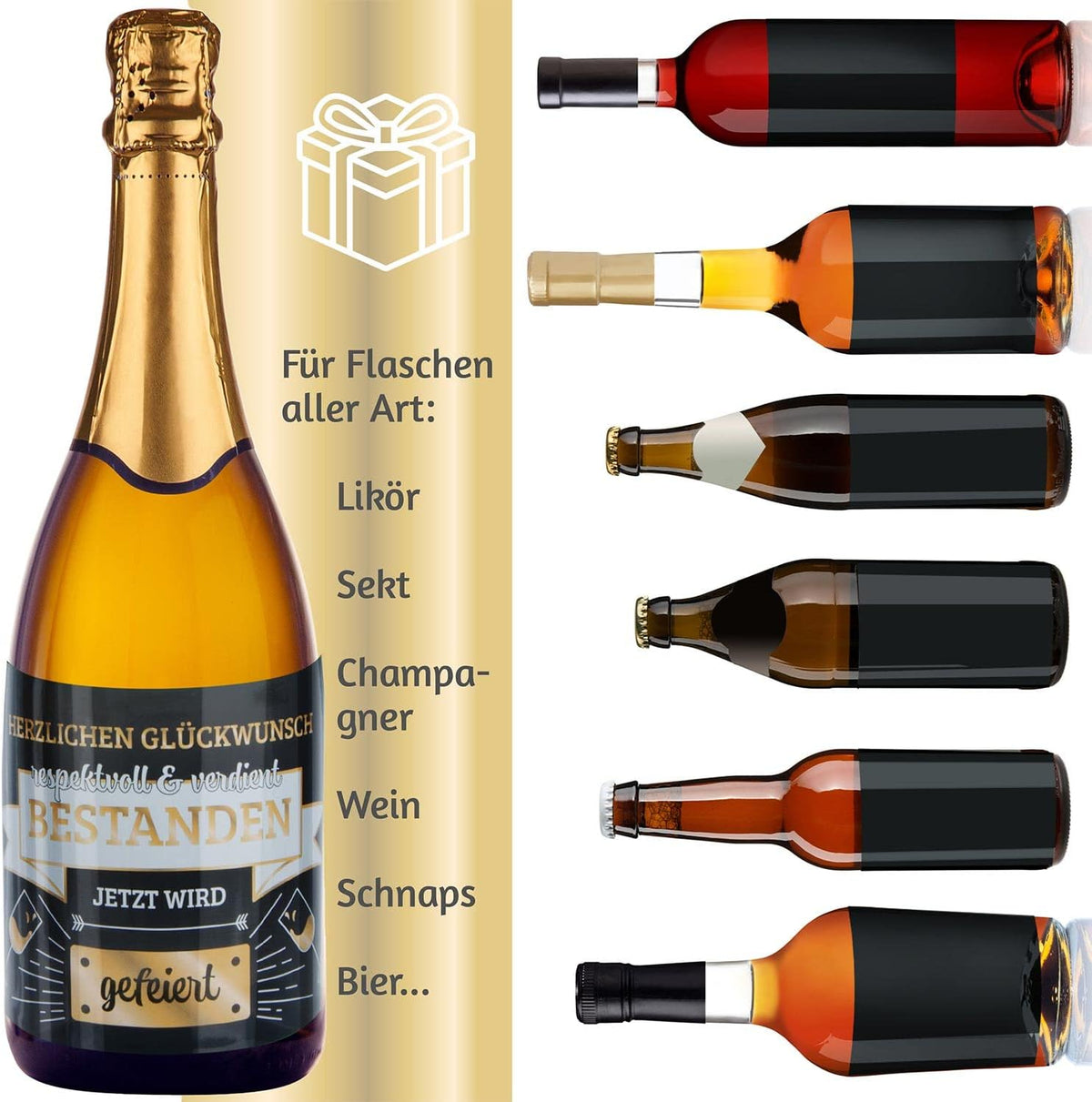 3x Flaschenetikett Verdient Bestanden – Geschenk für Prüfungen #Thema_Banderole