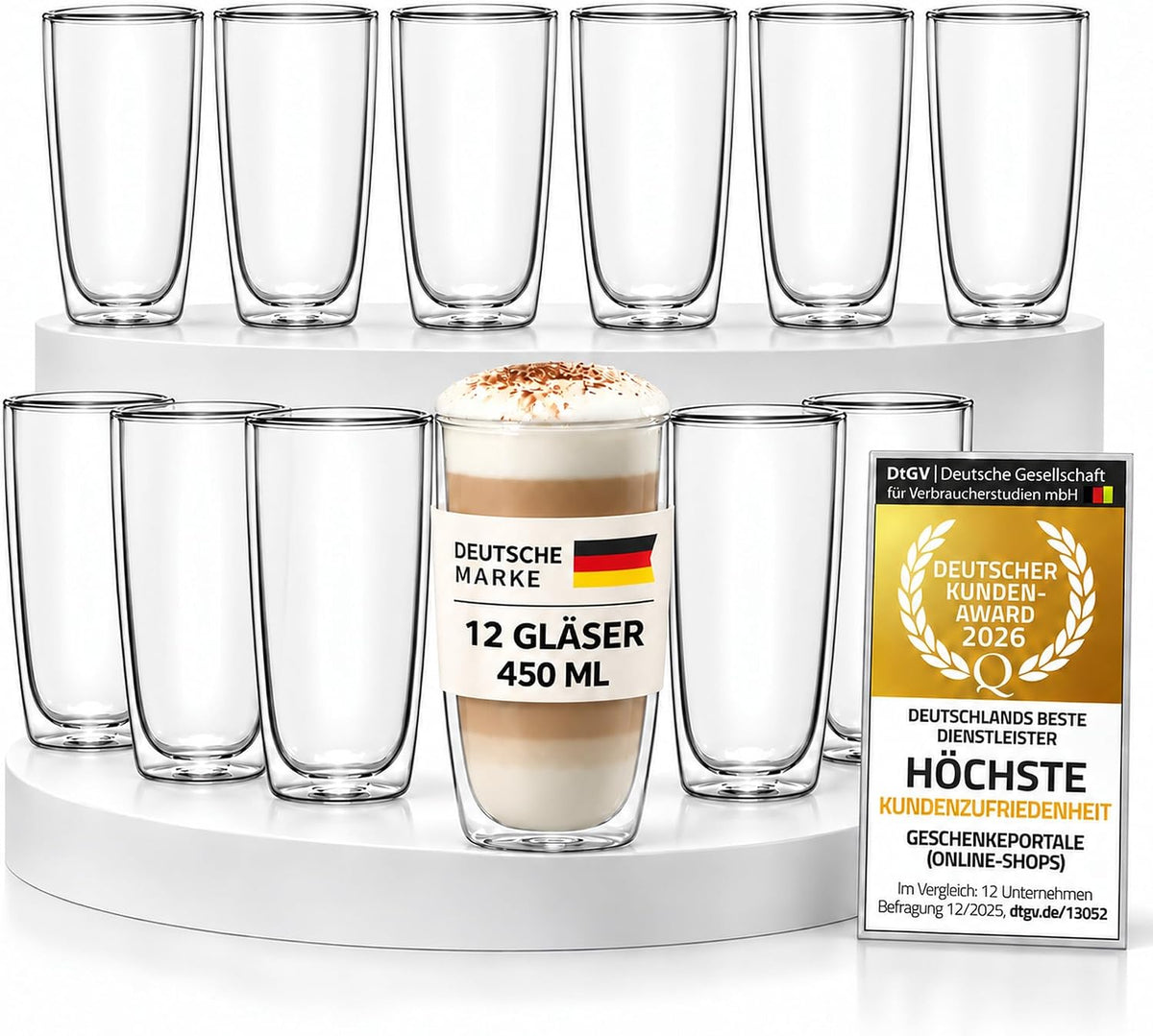 Dimono doppelwandige Trinkgläser 450 ml, 12er-Set, Amazon-Hero