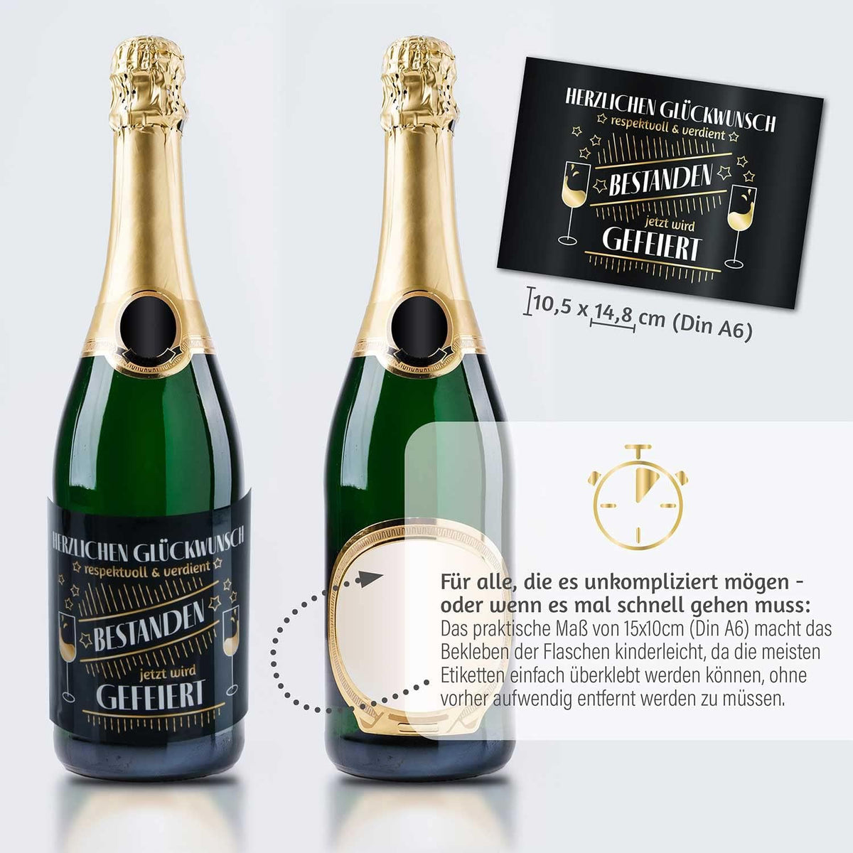 3x Flaschenetikett Verdient Bestanden – Geschenk für Prüfungen #Thema_Sternchen