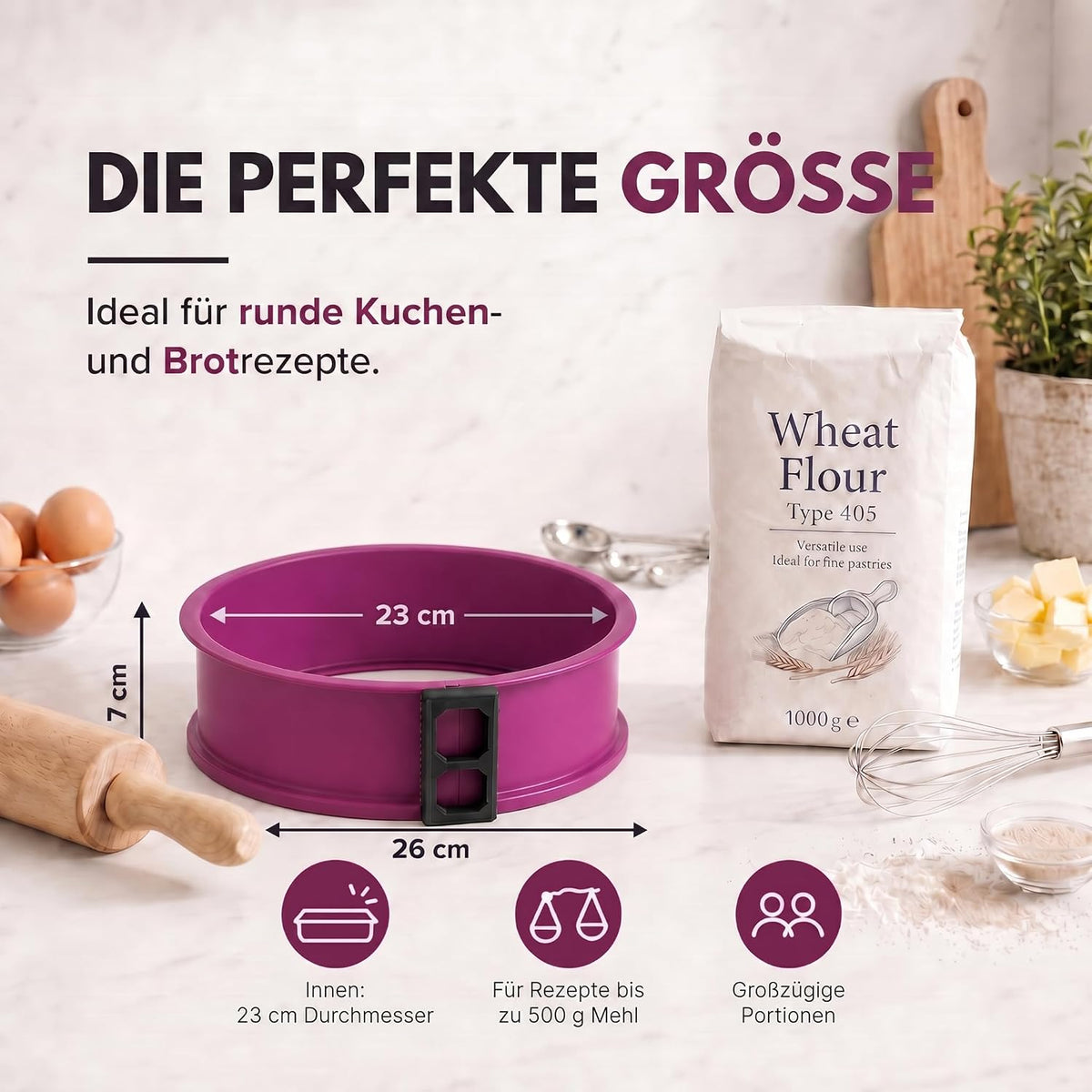 Silikon-Springform 23cm mit Glasboden – Auslaufsicher & Antihaft #Farbe_Violett