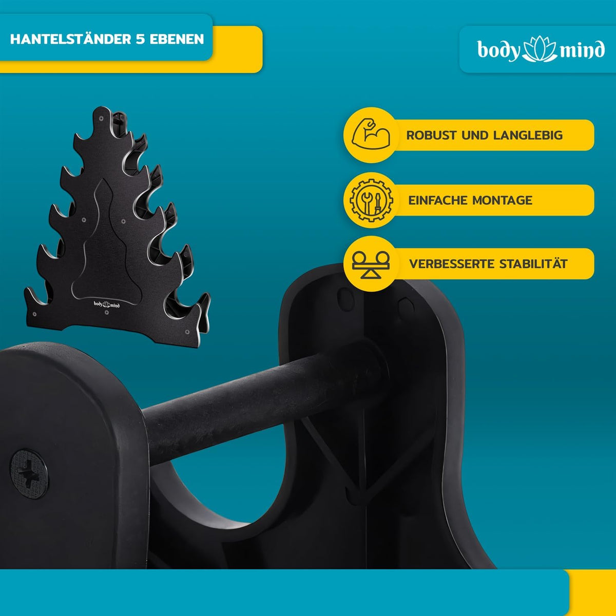 Body & Mind Hantelständer für 10 Kurzhanteln – Stabiles Hantel-Rack #Variante_5 Ebenen