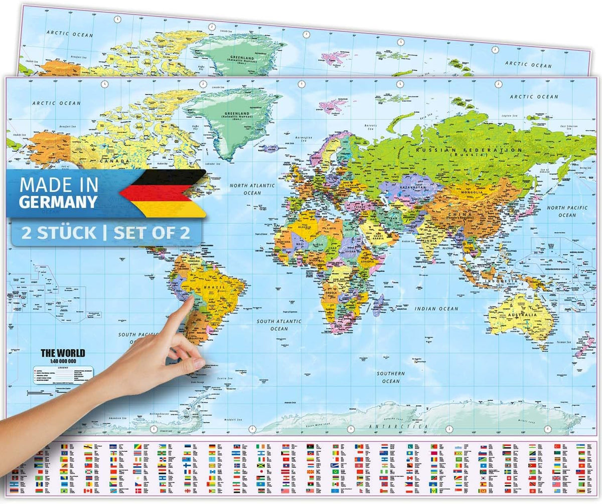 Weltkarte XXL Poster 140x100 cm – Detaillierte Landkarte mit Flaggen #Anzahl_2