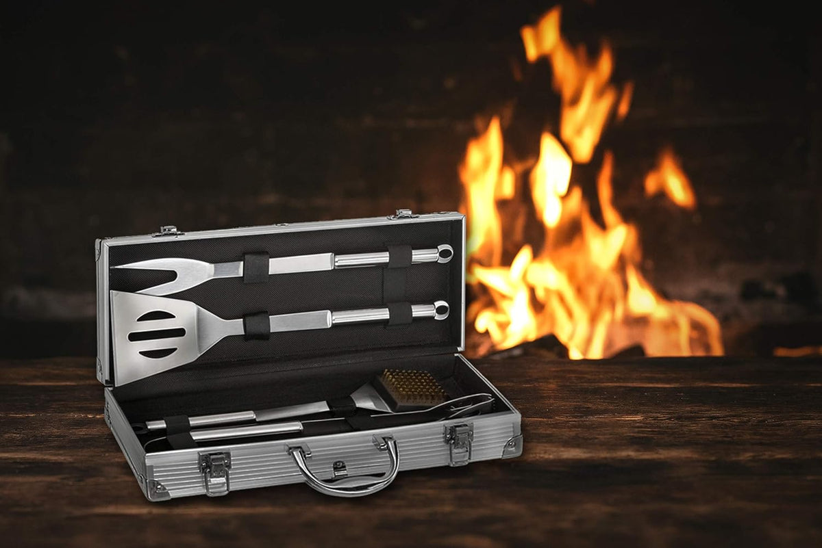 Dimono Grillbesteck-Set 5-teilig im edlen Aluminium-Kofferr