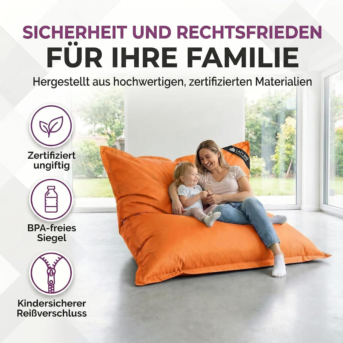 LazyBag Outdoor Sitzsack Junior – Wasserfestes Sitzkissen für Kinder #Farbe_Orange